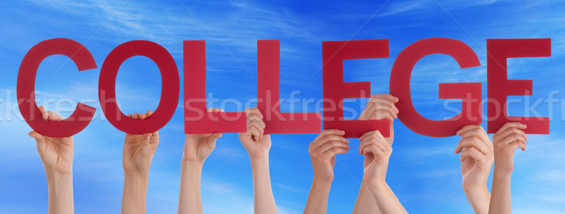 Many People Hands Holding Red Straight Word College Blue Sky Stock photo © Nelosa