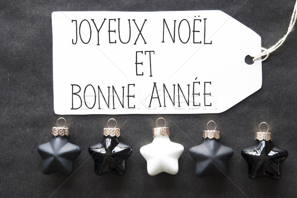 Black Christmas Tree Balls, Bonne Annee Means Happy New Year Stock photo © Nelosa