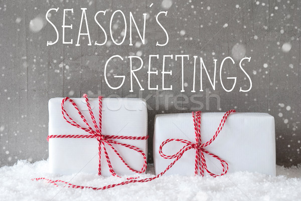 Two Gifts With Snowflakes, Text Seasons Greetings Stock photo © Nelosa