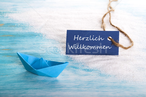 Herzlich Willkommen Label Stock photo © Nelosa