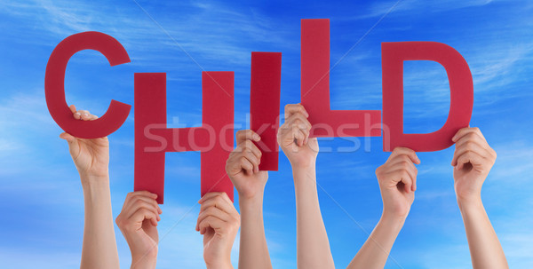 Many People Hands Holding Red Word Child Blue Sky Stock photo © Nelosa