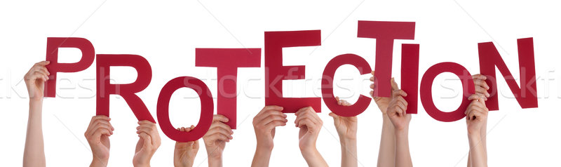 Many People Hands Holding Red Word Protection  Stock photo © Nelosa