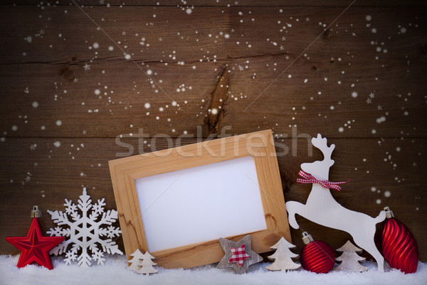 Piros karácsonyi üdvözlet copy space rénszarvas labda hópelyhek Stock fotó © Nelosa