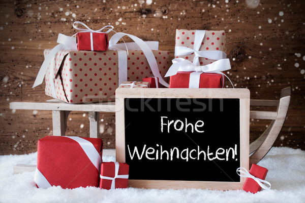 Sleigh With Gifts, Snow, Snowflakes, Frohe Weihnachten Means Mer Stock photo © Nelosa
