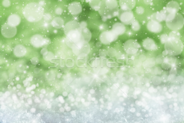 Green Christmas Background With Snow, Snwoflakes, Stars And Bokeh Stock photo © Nelosa