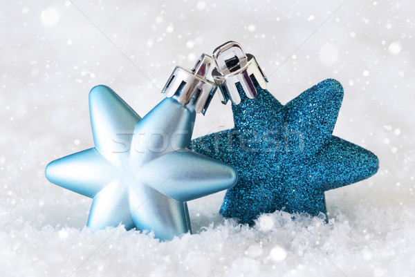 Dark And Light Blue Stars, Christmas Tree Balls, Snow, Snowflakes Stock photo © Nelosa