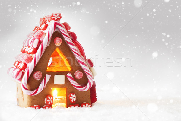 Gingerbread House, Silver Background With Snowflakes, Copy Space Stock photo © Nelosa