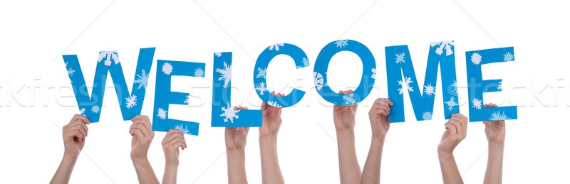 Hands Holding Blue Welcome Stock photo © Nelosa