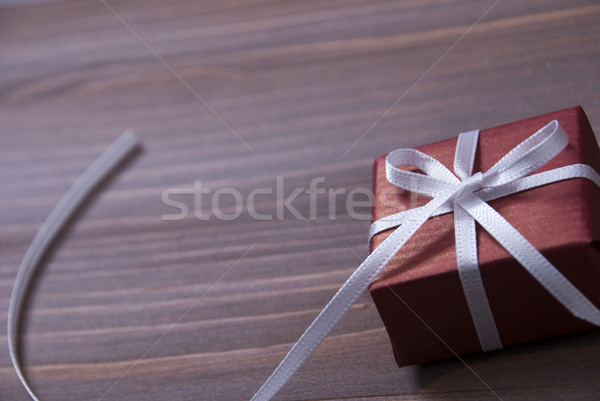 One Red Christmas Present, Gift, White Ribbon, Copy Space Stock photo © Nelosa