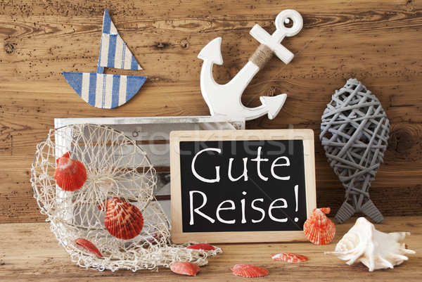 Chalkboard With Summer Decoration, Gute Reise Means Good Trip Stock photo © Nelosa