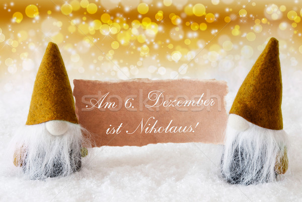 Stock photo: Golden Gnomes With Card, Nikolaus Means Nicholas Day