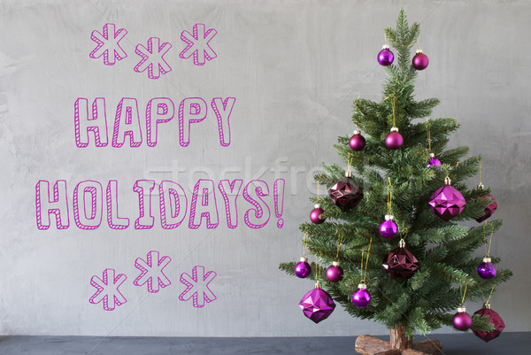 Kerstboom cement muur tekst gelukkig vakantie Stockfoto © Nelosa