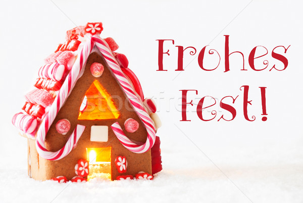 Gingerbread House, White Background, Frohes Fest Means Merry Christmas Stock photo © Nelosa