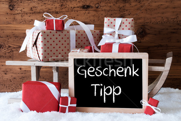 Slee geschenken sneeuw geschenk tip schoolbord Stockfoto © Nelosa