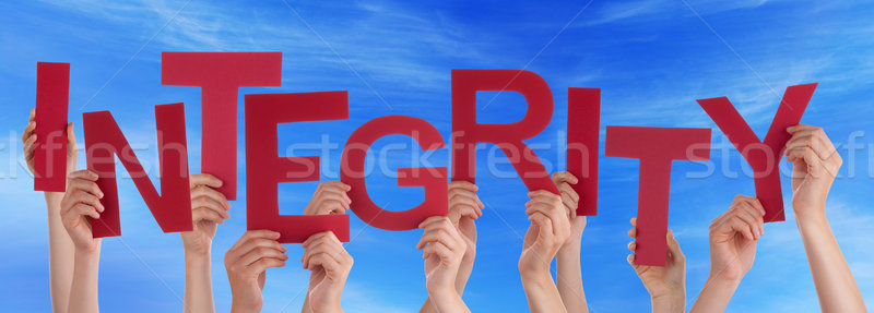 Many People Hands Hold Red Word Integrity Blue Sky Stock photo © Nelosa