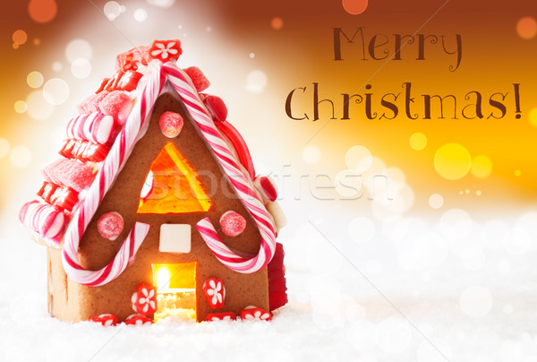 Peperkoek huis gouden tekst vrolijk christmas Stockfoto © Nelosa