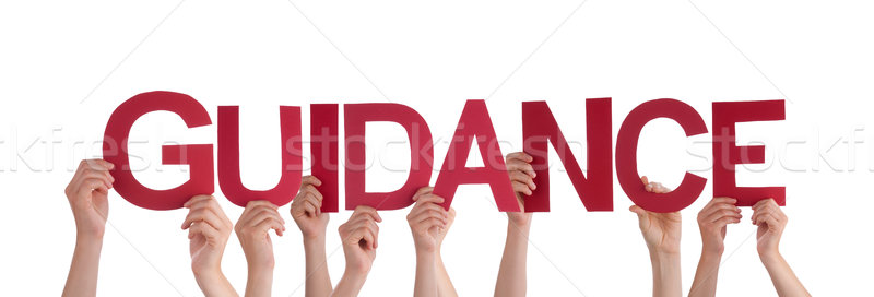 Many People Hands Holding Red Straight Word Guidance  Stock photo © Nelosa