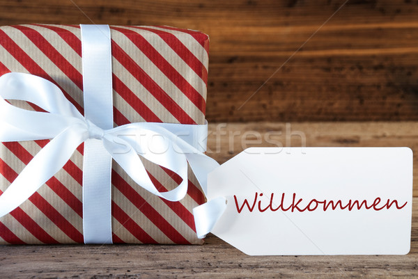Present With Label, Willkommen Means Welcome Stock photo © Nelosa