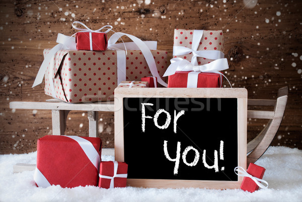 Stock photo: Sleigh With Gifts, Snow, Snowflakes, Text For You