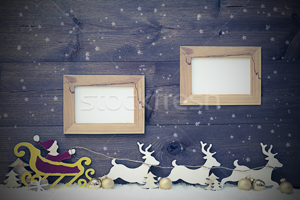 Vintage Santa Claus Sled, Snowflake, Copy Space, Two Frame Stock photo © Nelosa