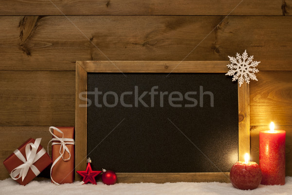 Festive Christmas Card, Blackboard, Snow, Candles, Copy Space Stock photo © Nelosa