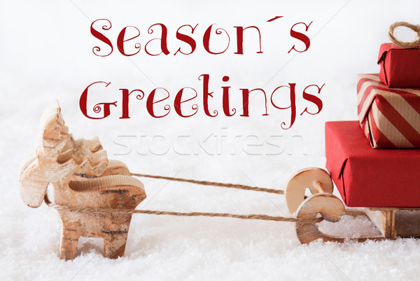 Reindeer With Sled On Snow, Text Seasons Greetings Stock photo © Nelosa