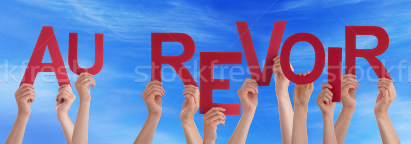 People Holding French Word Au Revoir Means Goodbye Sky Stock photo © Nelosa