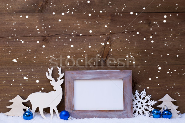 Christmas Card With Blue Decoration, Copy Space, Snow, Snowflake Stock photo © Nelosa