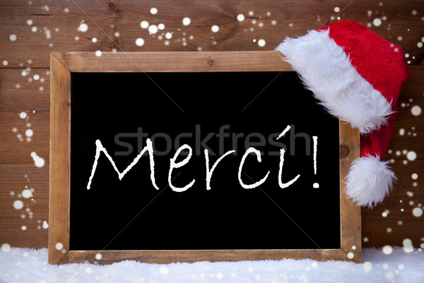 Christmas Card,Chalkboard, Merci Mean Thank You, Snowflake, Snow Stock photo © Nelosa