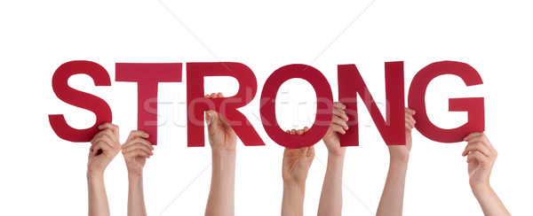 Many People Hands Holding Red Straight Word Strong Stock photo © Nelosa