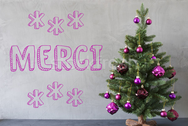 Karácsonyfa cement fal köszönjük lila golyók Stock fotó © Nelosa