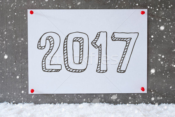 Etiqueta cimento parede flocos de neve texto feliz ano novo Foto stock © Nelosa