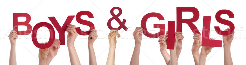  People Hands Holding Red Word Boys Girls  Stock photo © Nelosa
