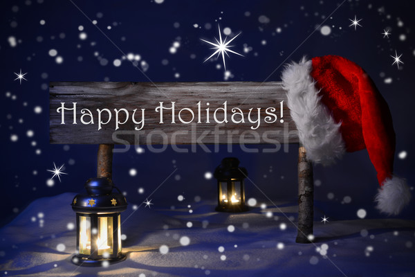 Christmas Sign Candlelight Santa Hat Happy Holidays Stock photo © Nelosa