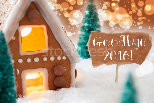 Peperkoek huis bronzen tekst vaarwel 2016 Stockfoto © Nelosa