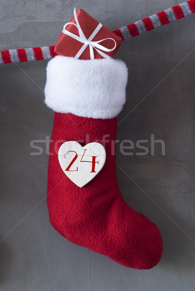 Vertical Boot With Gift, Cement Background, Christmas Eve Stock photo © Nelosa