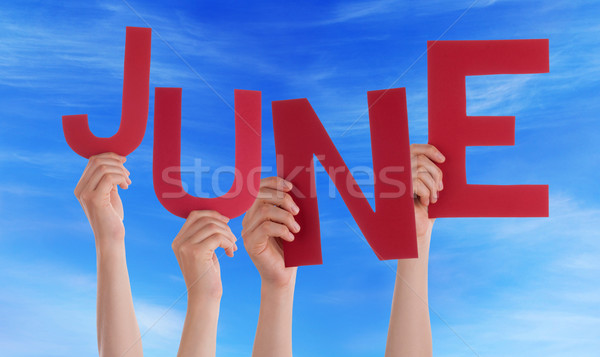 Many People Hands Holding Red Word June Blue Sky Stock photo © Nelosa