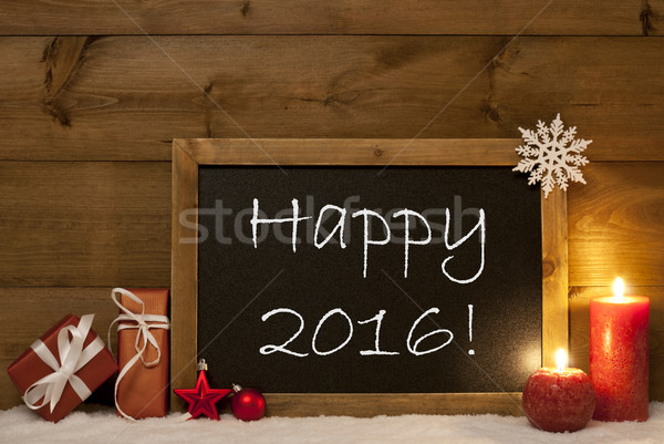 Festive Christmas Card, Blackboard, Snow, Candles, Happy 2016 Stock photo © Nelosa