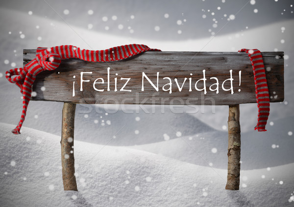Brown Sign Feliz Navidad Means Merry Christmas,Snow, Snowfalkes Stock photo © Nelosa