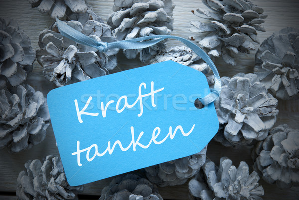 Blue Label On Fir Cones Kraft Tanke Means Building Strength Stock photo © Nelosa