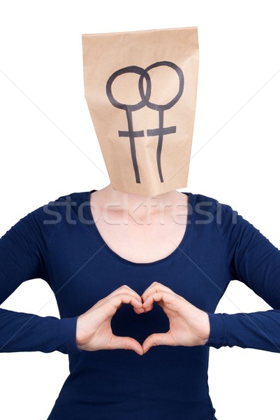 Kobieta lesbijek podpisania torby papierowe serca Zdjęcia stock © Nelosa