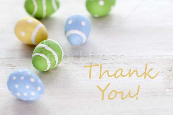 Blue Green And Yellow Easter Eggs With English Text Thank You Stock photo © Nelosa