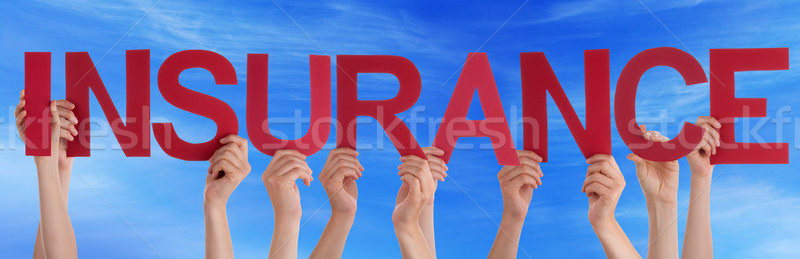 Stock photo: People Hold Red Straight Word Insurance Blue Sky