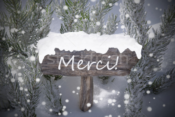 Christmas Sign Snowflakes Fir Tree Merci Mean Thanks Stock photo © Nelosa