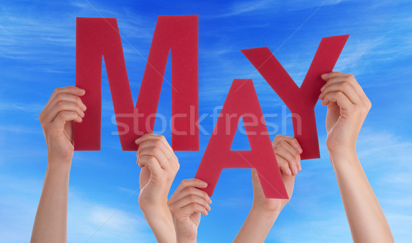 Many People Hands Holding Red Word May Blue Sky Stock photo © Nelosa