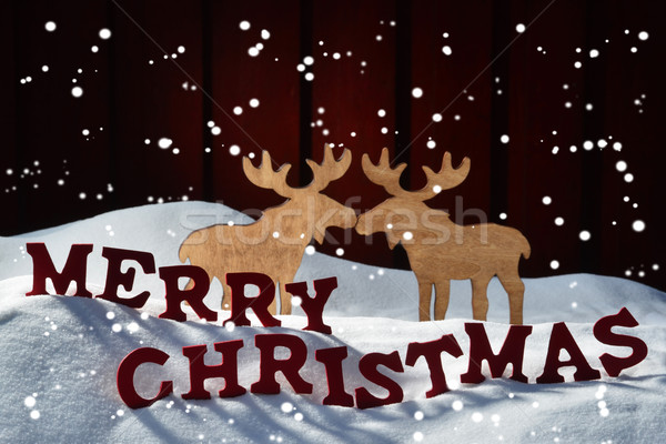 Stock photo: Card, Red Letter, Moose Couple, Snow Merry Christmas, Snowflakes