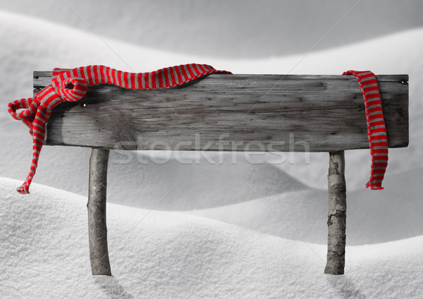 Gray Christmas Sign Copy Space Snow, Red Ribbon Stock photo © Nelosa