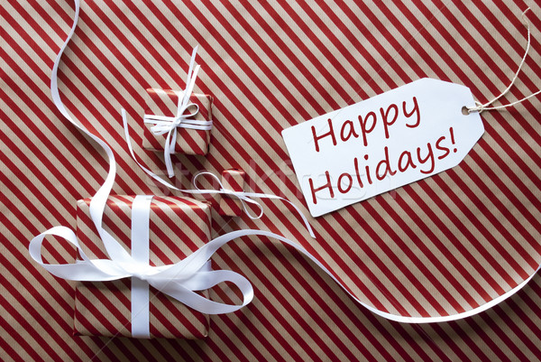 Two Gifts With Label, Text Happy Holidays Stock photo © Nelosa