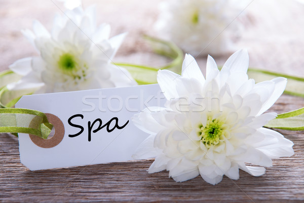 Címke fürdő fából készült fehér virágok egészség zöld Stock fotó © Nelosa
