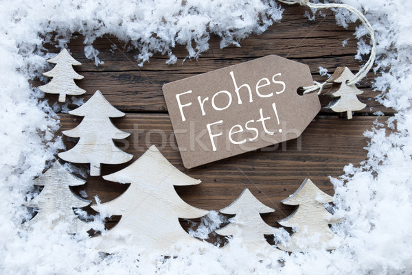 Label Trees Snow Frohes Fest Means Merry Christmas Stock photo © Nelosa